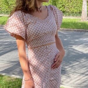 Perry Walker Collective Eva Top in Tan Stamp Print Size 1 Small